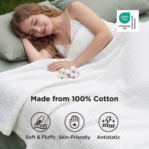 Waffle Weave 100% Cotton All-Season Bed Blanket White Queen 90x90